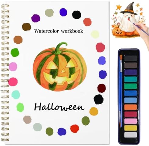 Beginner Watercolor Painting Kit Watercolor Workbook Coloring Book 12 Colors Paint Set with Brush,Easy Nature Scenes Beginner Friendly Watercolor Paint Set Gift for Adults Teens. (Halloween) by DPWCVMProvideQualityProduce