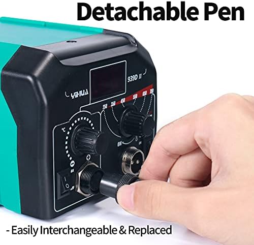 YIHUA 939D-II Pyrography Pen Wood Burning Kit Station (Green) 2-in-1 Solid-Point 200~480°C (with Temp Display)/Wire-Nib 250~750°C Bundle with YIHUA Solid-Point Pen Tip Converter Set 5PCS - Image 7