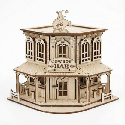 DIY 3D Wooden Puzzles for Adults,3-D Wooden Miniature House Cabin kit, Western Cowboy Bar Saloon Building Set, Architecture Wood Assembly Model Creative Gift for Teens by Unknown