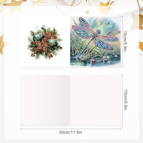 6 Pcs 5D Diamond Painting Greeting Cards Kits Dragonfly, Handmade Festival Greeting Cards with Envelopes DIY Diamond Art Crafts Birthday Cards Shimmer Design for Birthdays Holidays (30x15cm) - Image 2