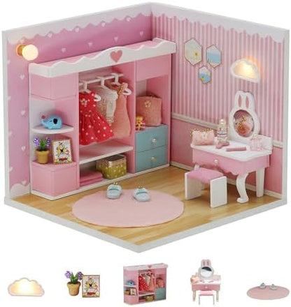 Kisoy Dollhouse Miniature with Furniture Kit, DIY 3D Wooden DIY House Kit A Corner of a Small Apartment Style with Dust Cover & LED,Handmade Tiny House Toys for Adults Gift（Cloak Room） by Kisoy