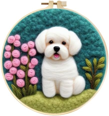 Zovylks Needle Felting Kit for Adults, 7.9 Inch Wool Felt Painting DIY Craft Set for Beginners, Needle Felt Starter Kit with Picture Frame, Foam Pad, Finger Cot (Dog) by Unknown