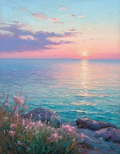 Mrnsiet Paint by Number for Adults Beginners, Easy Lake Paint by Numbers Kits on Canvas, Sunset Oil Painting Kits Adults' Paint-by-Number Kits for Home Wall Decor 16x20 Inch by Mrnsiet