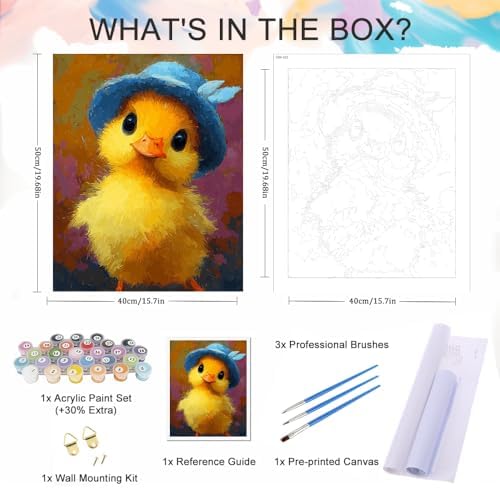Natuyalo Yellow Duck Paint by Numbers for Adults Paint by Numbers Kit for Adults Beginners, Animals DIY Acrylic Painting on Canvas Easy for Gift Home Wall Decor 16x20 inch - Image 5