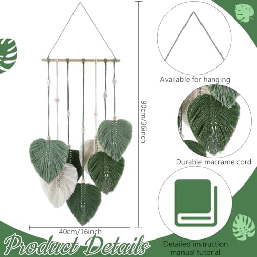 FREEBLOSS DIY Macrame Leaf Wall Hanging Beginners Macrame Kit Leaf Woven Tapestry Feather Wall Hanging DIY Macrame Kit for Adults Birthday Gift (Little Daisy) - Image 3