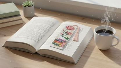 6PCS Cross Stitch Bookmark Kit for Adult Beginners flowers Cross Stitch Kits with Backing Felt Floss Instruction DIY Stamped Embroidery Bookmark Kit for Starter Adults Book Lovers (2.3x7.8 inch) - Image 4