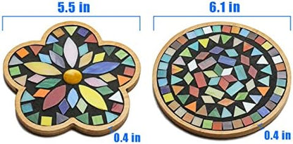 Lanyani 2 Sets of DIY Mosaic Craft Kits Mosaic Tiles Coaster Kit Make Your Own Mosaic Project Handmade Craft Set with Stained Glass Mosaic Tile Pieces for Decoration and Gift - Image 4