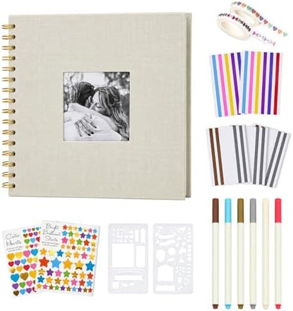Cvochtty Scrapbook Album 40 Pages with DIY Kits, Craft Paper Photo Album, Cream-White Linen Cover Scrapbooking for 2x3 3x5 4x6 5x7 Pictures, Memory Book for Wedding Baby Family Birthday by Unknown