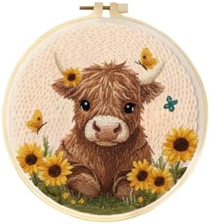 ZMHKJZDQ Punch Needle Kits for Beginners,DIY Punch Needle Embroidery with Fabric, Hoops, Yarns and Sewing Needles for Adults Children Festival Gift and Home Decor, 20x20cm (Sunflower Highland Cow) by ZMHKJZDQ