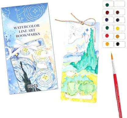 icceemee 10 pcs Bookmarks Oil Painting Themes Watercolor Painting, DIY Coloring Watercolor Art Kits for Gift, Book Corner - Protecting Bookmark Craft Supplies Kits - Image 2