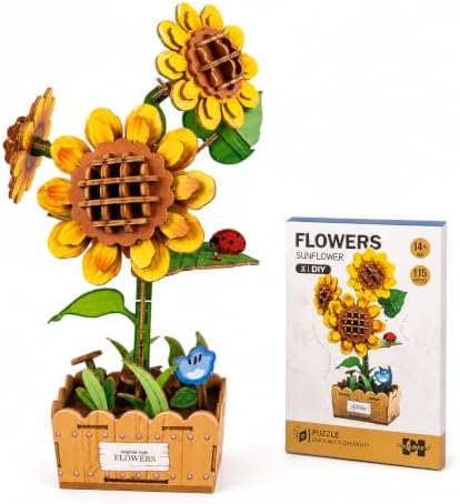 Evankin 3D Wooden Sunflower Puzzle Kit, DIY Bouquet Model by Evankin