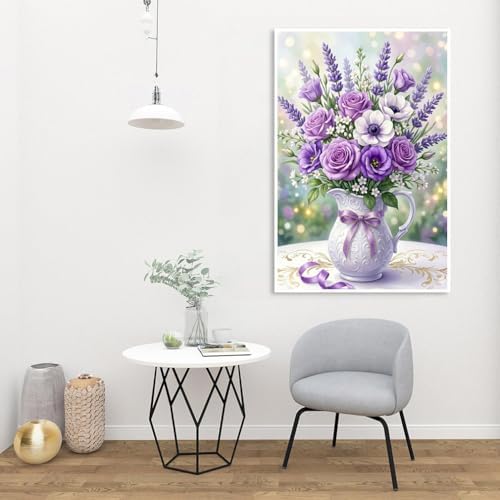 MaiMMaledy Paint by Numbers Kit 8Lx12W inch for Adults Beginners Canvas Pictures with Framed Drawing Painting Acrylic Pigment with Wooden Triangle Easel Purple Bouquet - Image 3