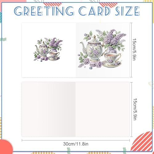 6pcs Diamond Painting Greeting Card with envelopes, DIY Afternoon Tea with Lavender Diamond Art Greeting Card for Blessing and Wish Special Shaped Arts Crafts for Christmas Birthday Thanksgiving Day - Image 2