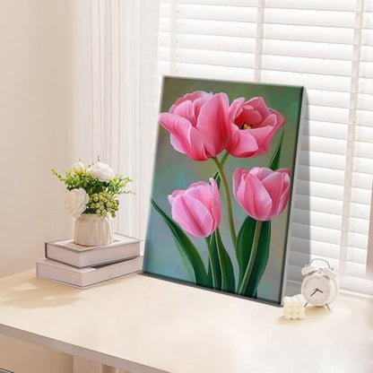ATDMS Paint by Numbers Kit for Adults with Frame Flowers Paint by Number with Easel DIY Tulip Adult Paint by Number Kits Oil Painting Kits for Gift Home Wall Decor 8x12 Inch - Image 3