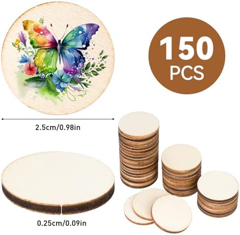 150 Pack Unfinished Plywood Wood Circles 1 Inch, 0.098" Thick Round Wooden Discs Blanks for Crafts, Painting, Staining, Wood Burning, Engraving, DIY Tags, Tokens, Game Pieces - Image 2