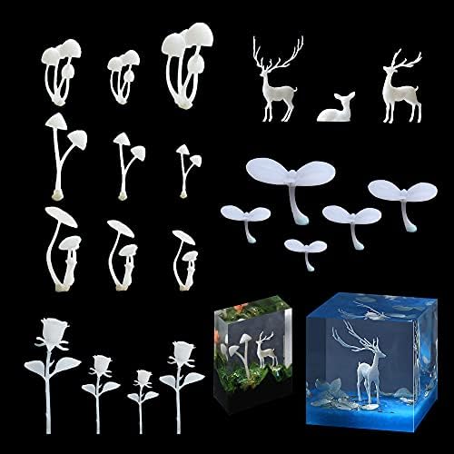 Woohome 31 PCS 3D Mini Mixed Resin Mould Filler - Germ Rose Elk Mushroom Casting Moulds, Art Craft Supplies for Jewelry Making, Epoxy Moulds, DIY Crafts by Woohome