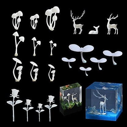 Woohome 31 PCS 3D Mini Mixed Resin Mould Filler - Germ Rose Elk Mushroom Casting Moulds, Art Craft Supplies for Jewelry Making, Epoxy Moulds, DIY Crafts by Woohome