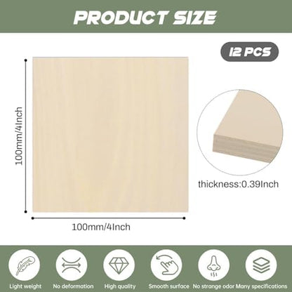12 Pack Plywood Sheets, 4" x 4"x 0.39" Basswood Sheets - Image 2
