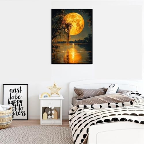 Clendo DIY Moon Paint by Numbers Kit for Adults, Landscape Adult Paint by Number Kits on Canvas Without Frame, Lake View Oil Paint by Numbers for Home Decor Gift 16” W x 20”L - Image 5