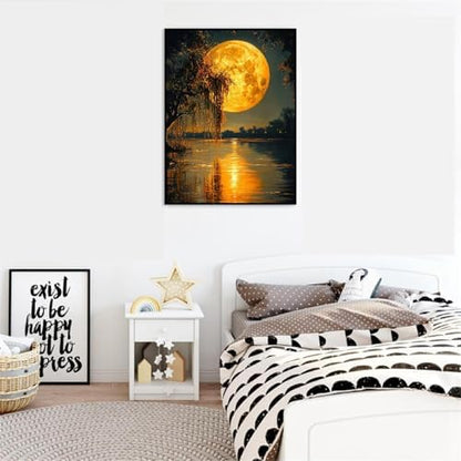 Clendo DIY Moon Paint by Numbers Kit for Adults, Landscape Adult Paint by Number Kits on Canvas Without Frame, Lake View Oil Paint by Numbers for Home Decor Gift 16” W x 20”L - Image 5