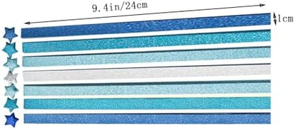 Origami Stars, Sparkling Origami, Star Colored Origami Strips, DIY Handmade Craft Paper (520 sheets of blue gradient glitter) - Image 2