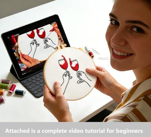 Crafmanoe Romance Embroidery Kits for Beginners Adults, Hand Embroidery Starters Kits, Stamped Cross Stitch Kits for Adults Anniversary Valentine's Day Gifts, Embroidery Hoop, Thread & Video Tutorial - Image 3