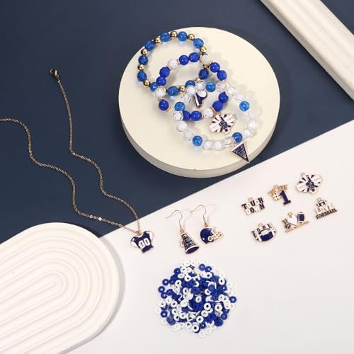 3000PCS+ Game Day Beads for Bracelets Making Blue White Clay Heishi Beads Pearl Acrylic Letter Bead Enamel Football Charms for Bracelet Earrings Necklace Making DIY Game Day Accessories (Blue White) - Image 5