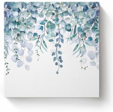 Sunteeny Paint by Number for Adults Beginner Spring Eucalyptus Leaves Watercolor Botanical Plant Rustic Blue Leaves DIY Digital Oil Painting by Numbers Picture Drawing On Canvas Framed 16"x16" by Sunteeny