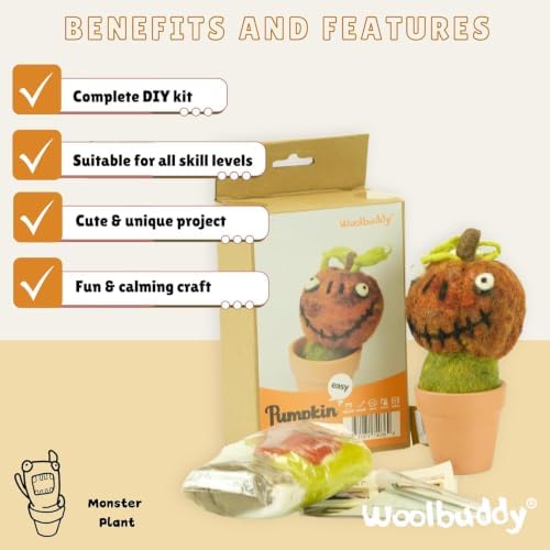 Woolbuddy Needle Felting Starter Kit (Pumpkin) for Adults with Tool & Guide - Image 4