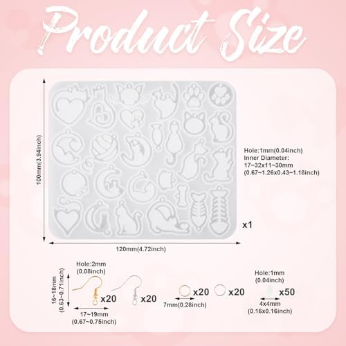 Spritewelry Cat Silicone Mold for Earring Resin Earring Molds Cute UV Resin Molds for Keychain Making Kit for Women DIY Earring Bracelet Necklace Jewelry Making - Image 2