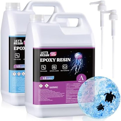 3 Gallon Clear Epoxy Resin with Pumps, Bubble Free & High-Gloss Epoxy Kit by LETSRESINEPOXYRESIN