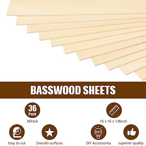 Riakrum Basswood Sheets Plywood Board Unfinished Wood Boards for Crafts for DIY Laser Projects Architectural Mini House Building Hobby Model Making(16 x 16 x 1/8 Inch,36) - Image 5