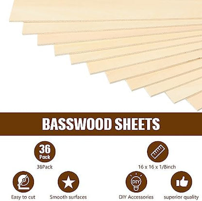 Riakrum Basswood Sheets Plywood Board Unfinished Wood Boards for Crafts for DIY Laser Projects Architectural Mini House Building Hobby Model Making(16 x 16 x 1/8 Inch,36) - Image 5