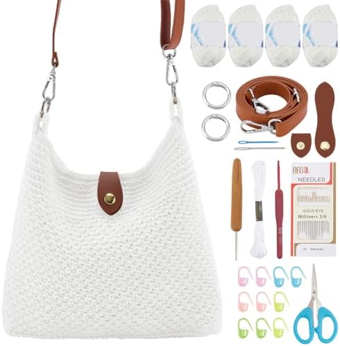 ACRNIGHEET Crochet Bag Kit for Beginners Adults Crochet Purse for Women DIY Tote Bag Making Kit with Step-by-Step Tutorials Knitting Supplies for Adults Crafts Boho Gift Idea (White) by ACRNIGHEET