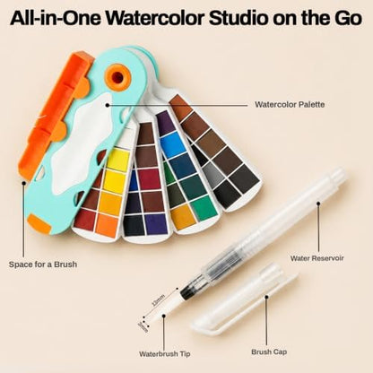 SEAMIART 40 Colors Watercolor Paint Set Portable Mini Travel Watercolor Kit - Image 4