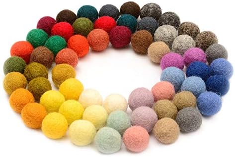 Glaciart One Felt Pom Pom, Wool Balls (60 Pieces) 1.5 cm – 0.6 Inch, Handmade Felted 30 Color (Red, Pink, Blue, Orange, Yellow, Gray, Black, Pastel and More) Bulk Small Puff for Felting and Garland by GlaciartOne