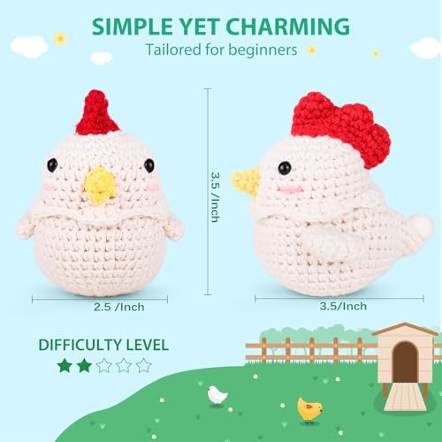 Crochetta Crochet Kit for Beginners, Squeeze Bubble Amigurumi Crocheting Kits w Step-by-Step Video Tutorials, Knitting Starter Supplies for Adults Kids, Anxiety Relief Bubble Chicken (40%+ Yarn) - Image 5