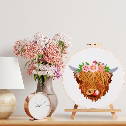 Louise Maelys 3 Pack Highland Cow Embroidery Kit for Beginners Floral Art - Image 6