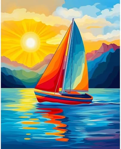 Natuyalo Sailboat Paint by Numbers Kit for Adults - Sunset Landscape Painting by Number on Canvas Without Frame, DIY Acrylic Art Crafts for Ideal Gift Home Wall Decor (16x20 Inch) by Natuyalo