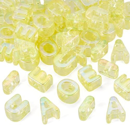FASHEWELRY 50Pcs Big Crystal Vowel Letter Beads 20mm Colorful Acrylic Vowel Beads 3D Transparent AEIOU Alphabet Bead for DIY Keychains Bracelet Paracord Jewelry Making (Light Yellow) - Image 7