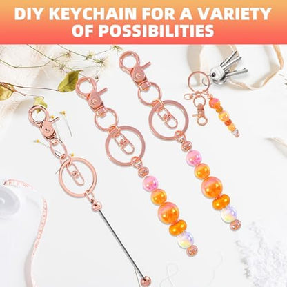 24 Pcs Beadable Keychains Bars bulk - 12 Rose Gold DIY Metal Beaded Keychain Making Kit + 12 Bags Included, Bead Keychain Supplies,Blank Key Chain, Perfect for Women, Men, Mother's Day, Birthday Gift - Image 5