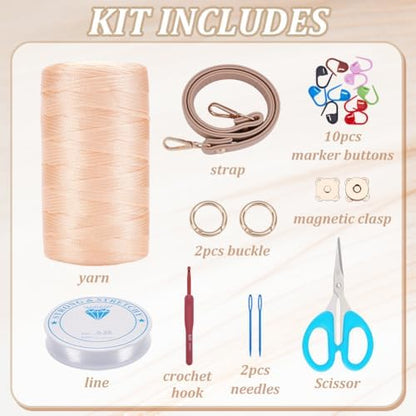 FREEBLOSS Flower Crochet Bag Kit for Beginners Complete Starter Set with Step-By-Step Video Tutorials Crochet Tote Bag Set Knitting Kit Adult Crafts Projects, Beige - Image 2
