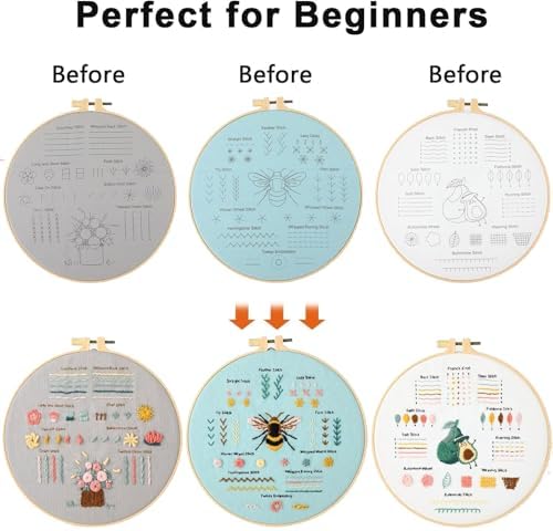 FEIYUENO 3 Pack Simple Patterns Embroidery Kits for Beginners Adults - Image 3