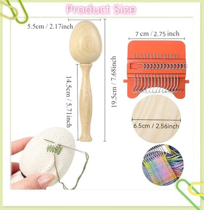 YFXJC Mini Darning Loom, Darning Egg Weaving Tool Set with Small Weaving Loom Kit with 14 Pcs Large Eye Needles 50 Colors Darning Thread for DIY Handicraft Home Sewing Care (Orange-Egg) - Image 2