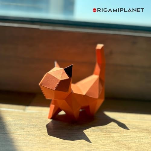 ORIGAMIPLANET 3D Origami Paper Craft Kit, Walk Kitten Cute DIY Pre-Cut Animal Papercraft Model for Beginners, Fun Handmade Home Decoration Gift for Adults & Teens-Orange - Image 6