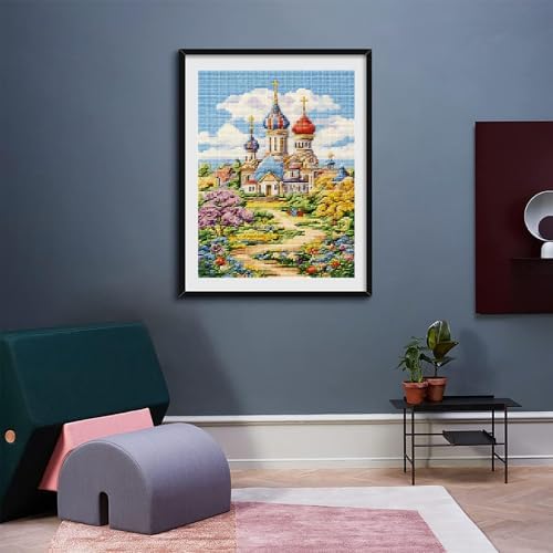KFBXZIP Russian Castles Stamped Cross Stitch Kits for Beginners Easy 11CT Needlepoint Embroidery DIY Counted Cross Stitch Kits Art Craft Wall Decoration, 12x16 inch - Image 3