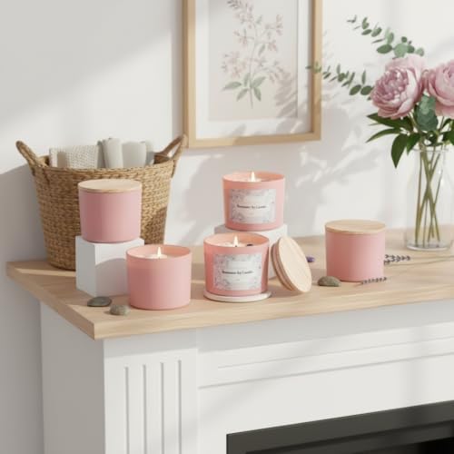REISEN 6 Pcs 12oz Assorted Pink Glass Candle Jars with Lids & Crystal Rocks - Image 2