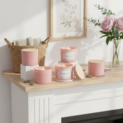 REISEN 6 Pcs 12oz Assorted Pink Glass Candle Jars with Lids & Crystal Rocks - Image 2