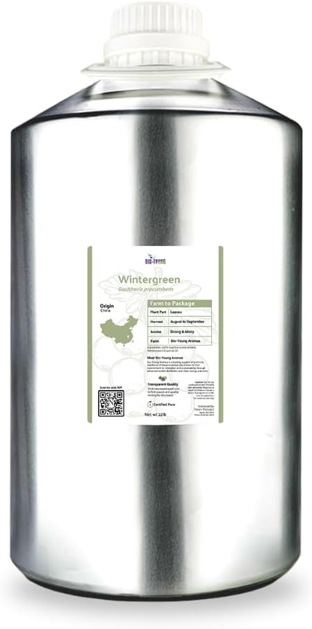 Nature Packaged Wintergreen Essential Oil - Direct from Bio-Young Aromas China - Steam Distilled - Aceite de Gaulteria for Aromatherapy, Massage, Diffuser, DIY Candle and Soap Making - 22lbs