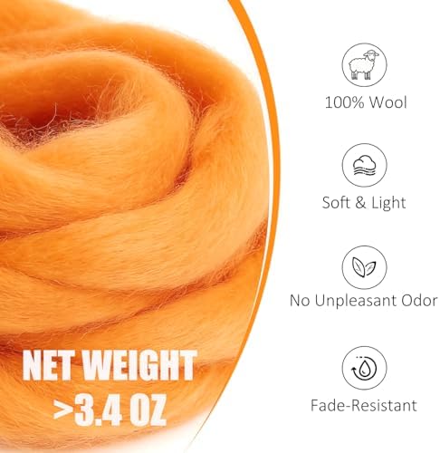 3.4oz Needle Felting Wool Sun Orange for DIY Needle Craft Enthusiasts - Image 2